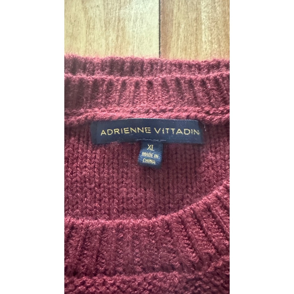 Adrienne Vittadin Burgundy Chevron Bobble Knit Puff Sleeve Sweater Dress XL - Picture 2 of 4